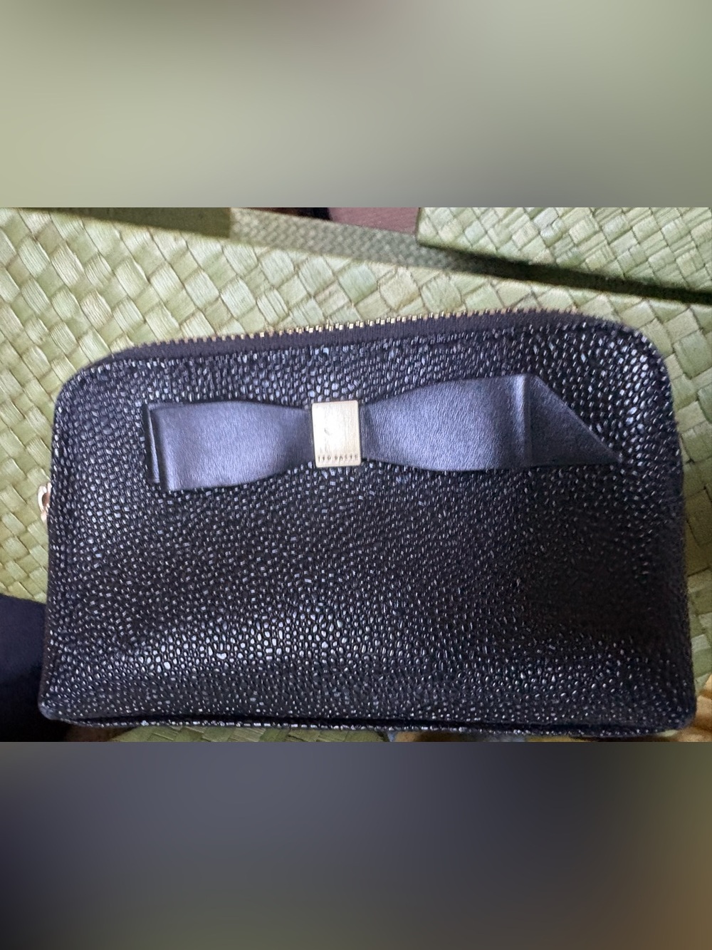 Ted Baker London Black Textured Card Holder with Gold Logo